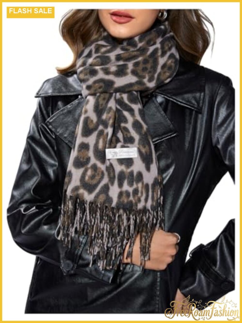 Leopard Cheetah Print Fringe Shawl Wrap Scarf Lightweight